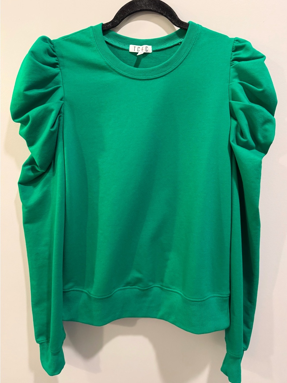 TCEC Green Ruched Puff Sleeve Detail Top Size M